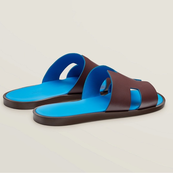 NWB HERMES IZMIR SANDALS In   Bordeaux / Bleu Santorin Size 43 - Picture 2 of 14